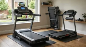 Comparaison visuelle entre un tapis de course fixe robuste et un modèle pliable