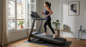 Tapis de course pliable avec inclinaison réglable pour entraînement cardio intensif.