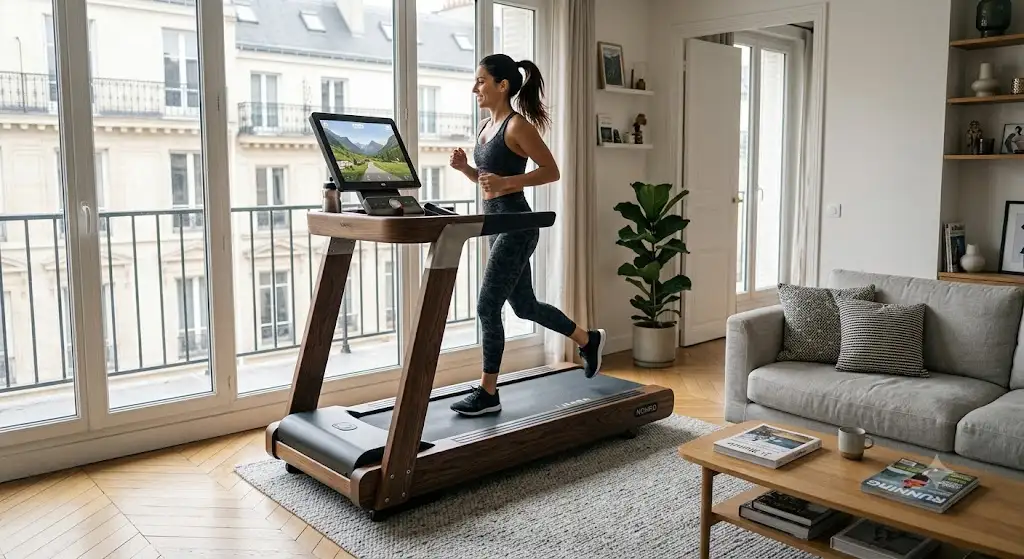 Tapis de course premium au design moderne int?gr? dans un salon contemporain