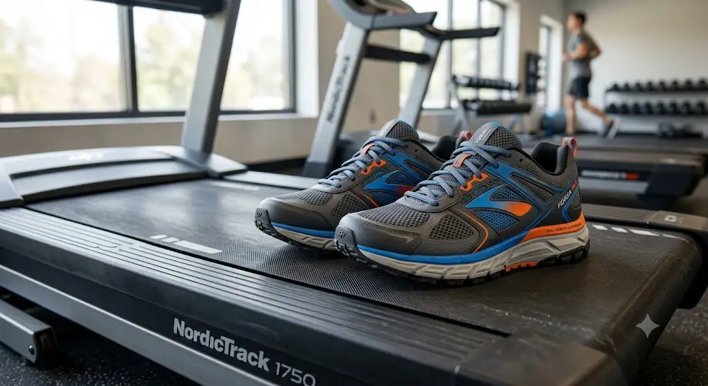 Paire de chaussures de running pour homme adaptées pour l'entraînement sur tapis de course en salle. (chaussures pour tapis de course)