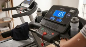 Console LCD claire sur ce modèle de tapis de course moins de 300 euros, affichant les données essentielles de l'entraînement économique