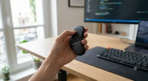Main tenant une télécommande sans fil pour contrôler facilement la vitesse d'un tapis de course bureau.