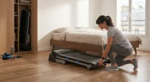 Le rangement facile de ce tapis de course moins de 300 euros pliable vous permet de le glisser sous un lit après la séance